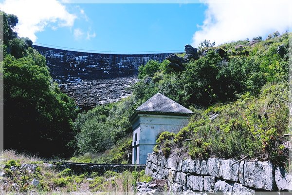 Woodhead dam wall and pump-house from Disa Gorge
