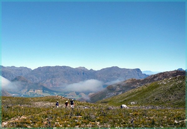 Hikers at Mont Rochelle, near Franschhoek