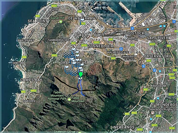 Map showing various water sources on Table Mountain
