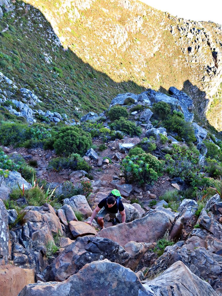 steep scramble on Table Mountain&#x27;s India route