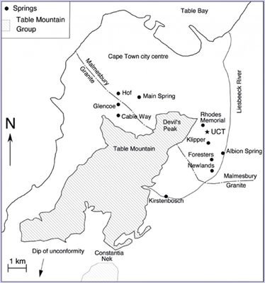 maps showing sites of springs in Cape Town