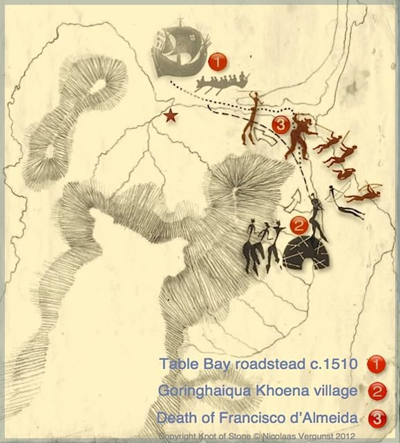 Map of Cape Town depicting a 1510 Portuguese expedition of dispossession