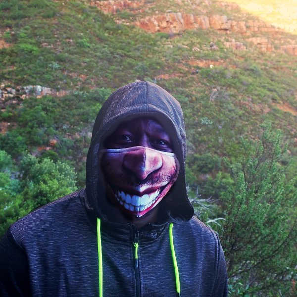 masked hiker on table mountain