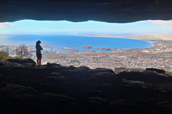 view over Table Bay Cape Town from Devil&#x27;s Peak, Woodstock Cave